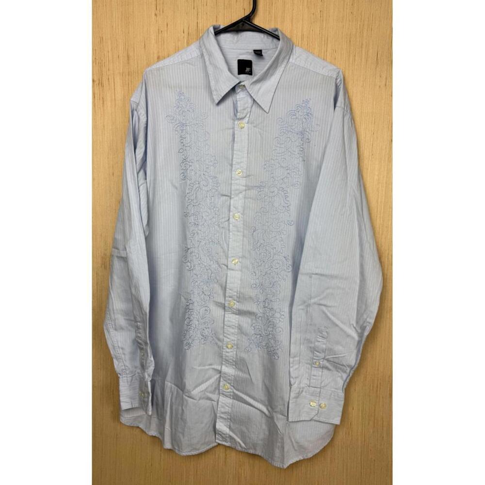 J. Ferrar Shirt Mens 2XLT Blue Striped Embroidered Long Sleeve Button Front